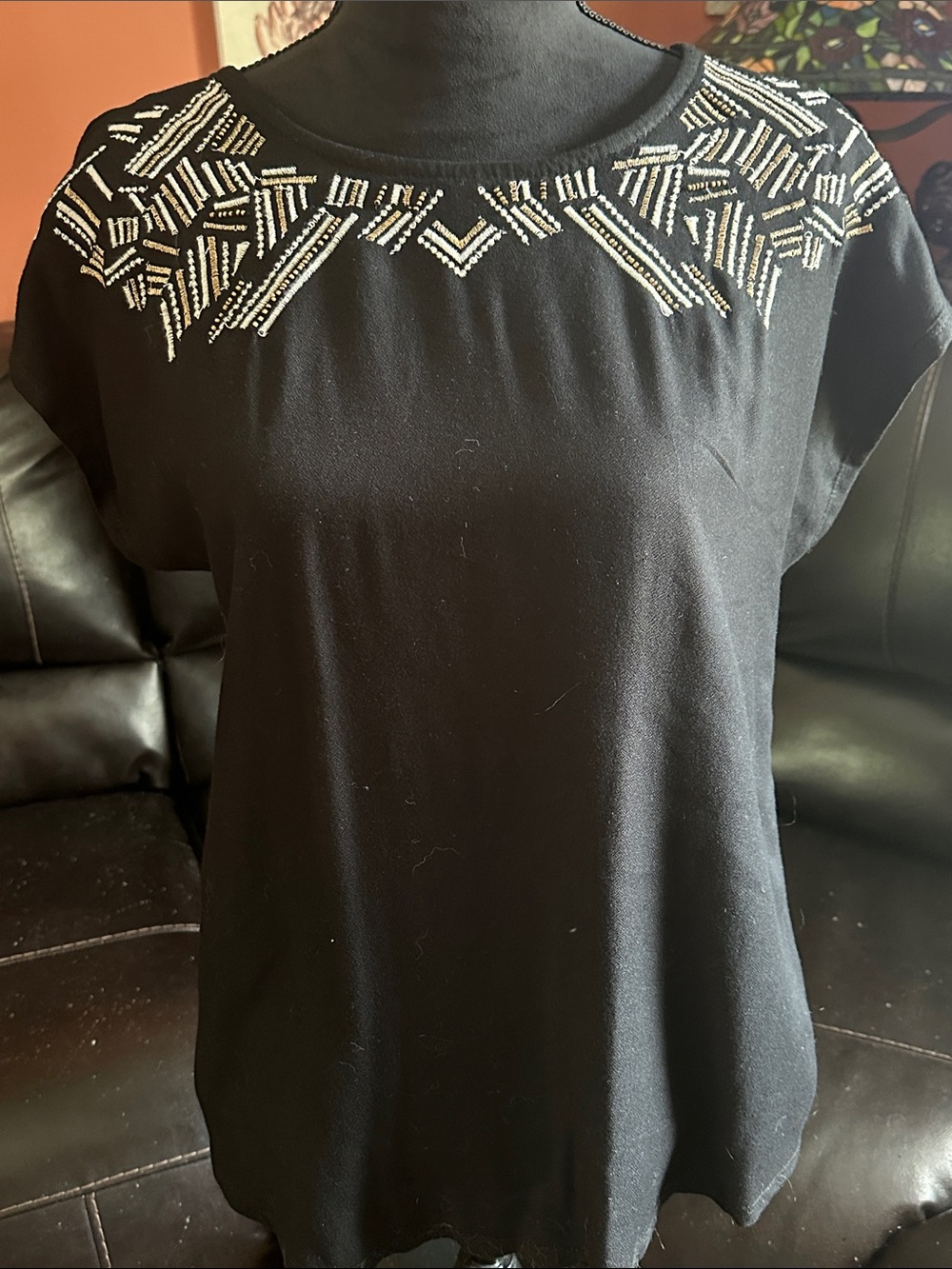Black embroidered Neckline Women's Top